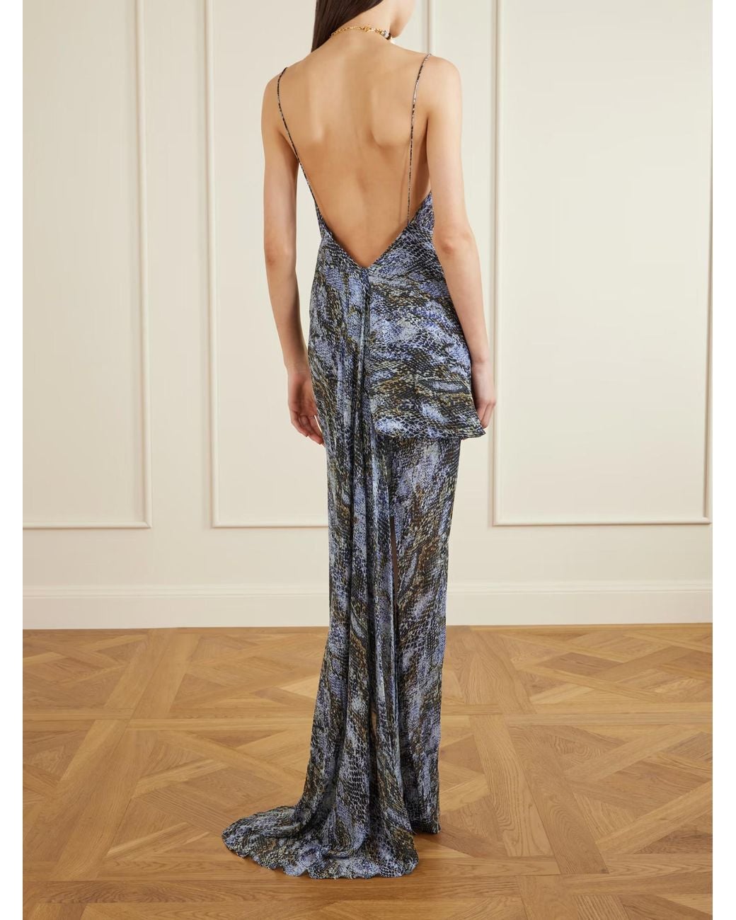 Christopher Esber Blue Cowl-Neck Printed Maxi Dress