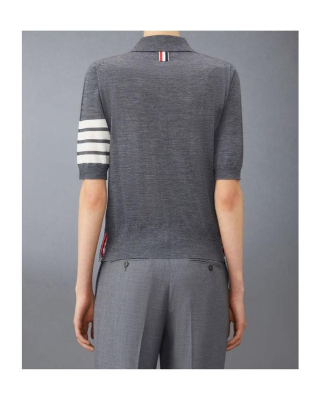 Thom Browne Gray 4-Bar Button Detailed Short-Sleeved Polo Shirt
