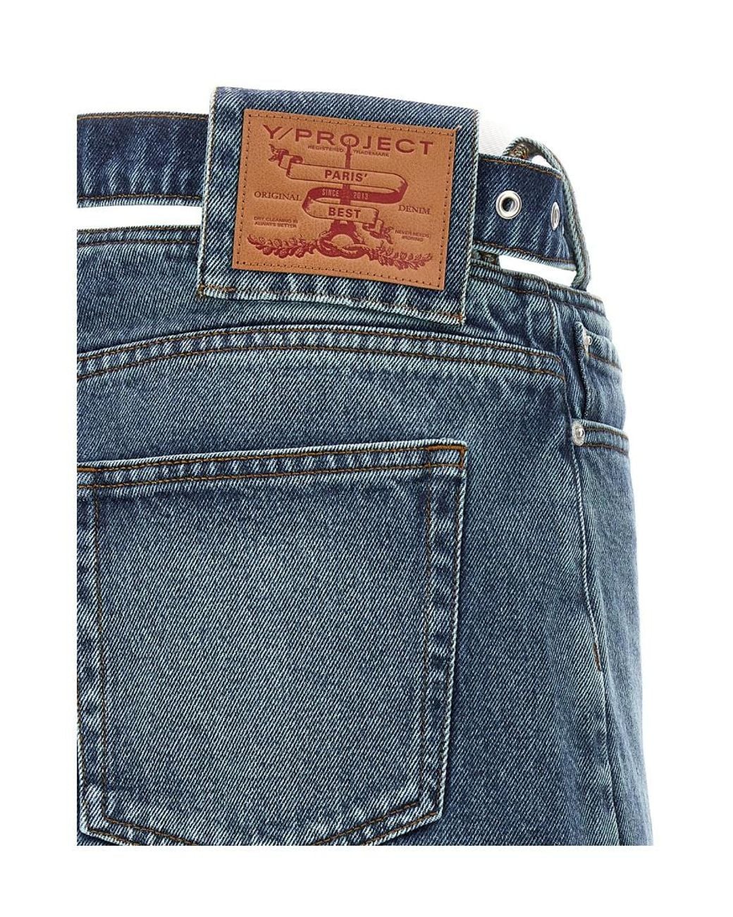 Y. Project Blue Y Belt Logo Patch Denim Skirt