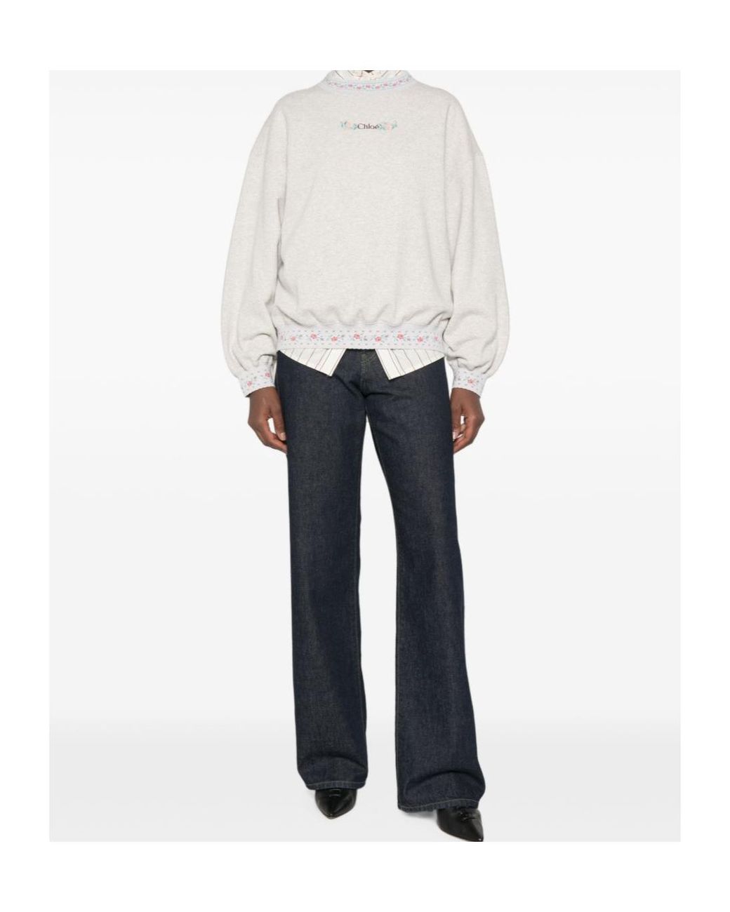 Chloé White Chloé Floral Trim Knitted Sweater