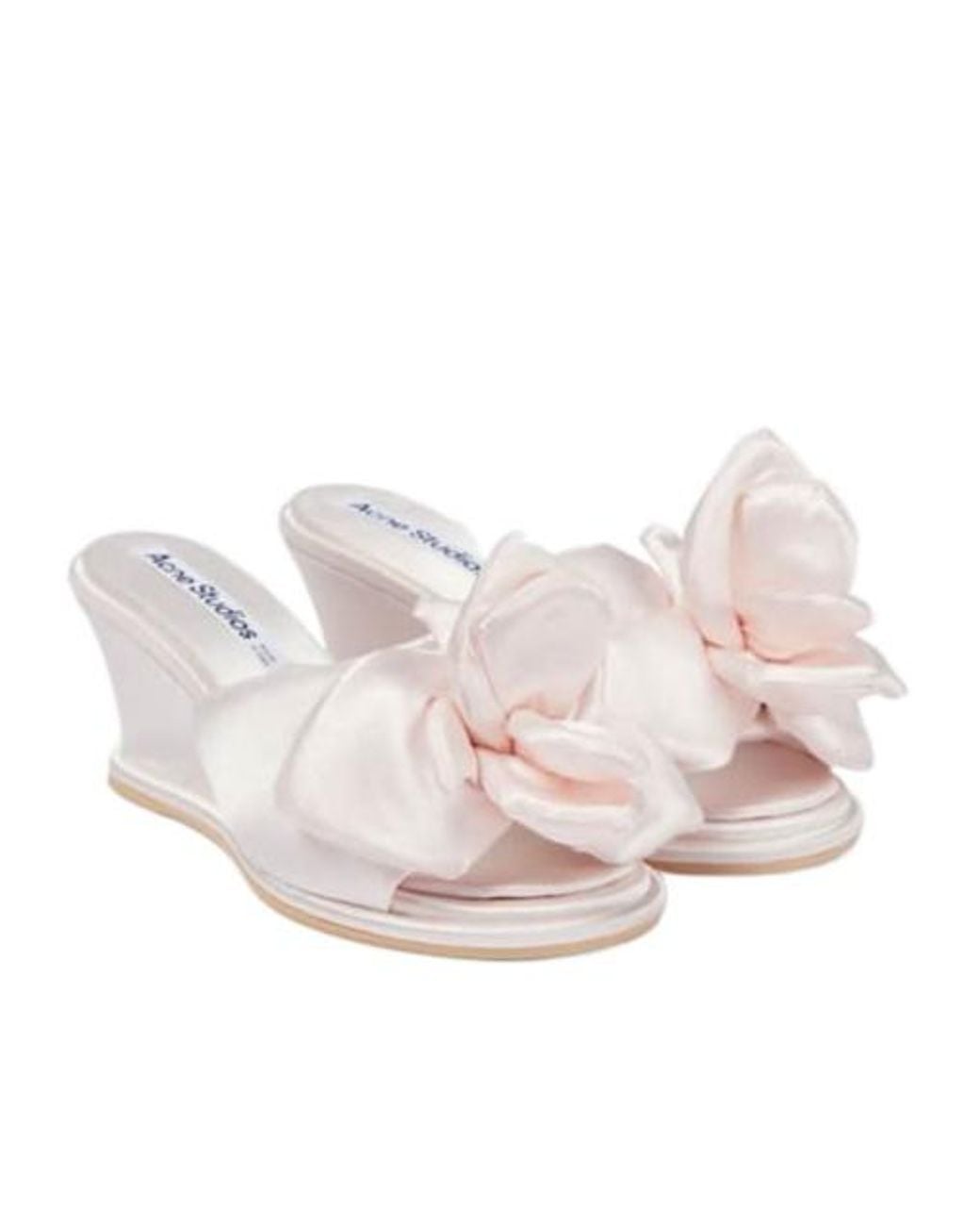 Acne Pink Floral Appliqué Satin Wedge Sandals