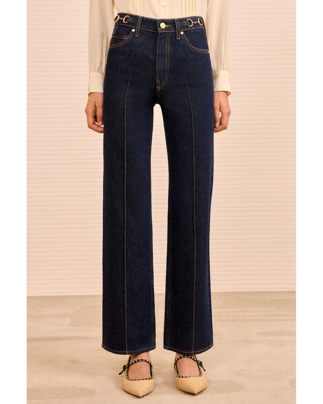 Ulla Johnson Blue The Agatha Straight Leg Pintuck Jean