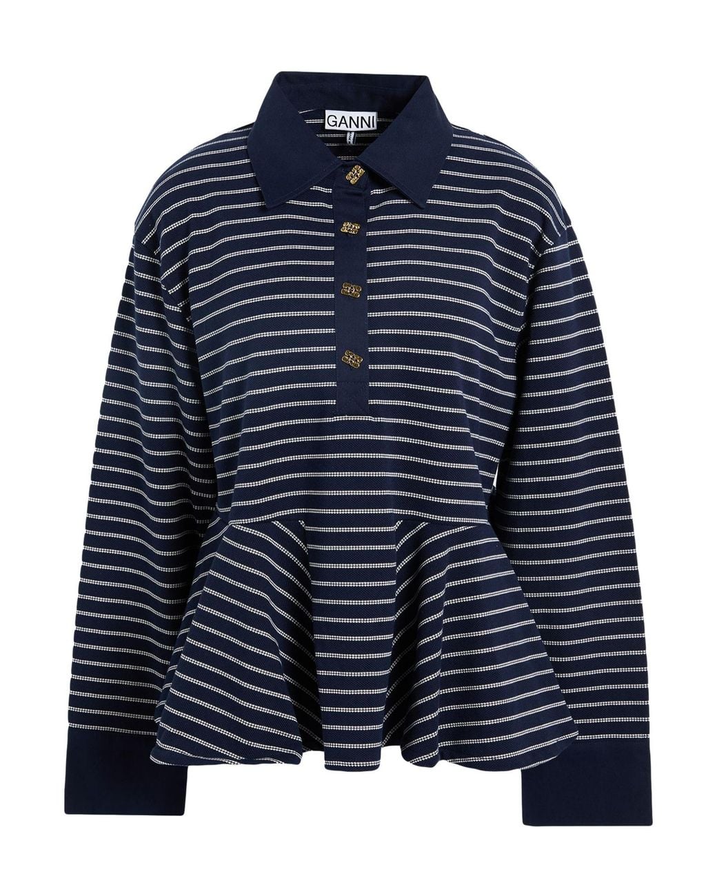 Ganni Blue Striped Long-Sleeve Top
