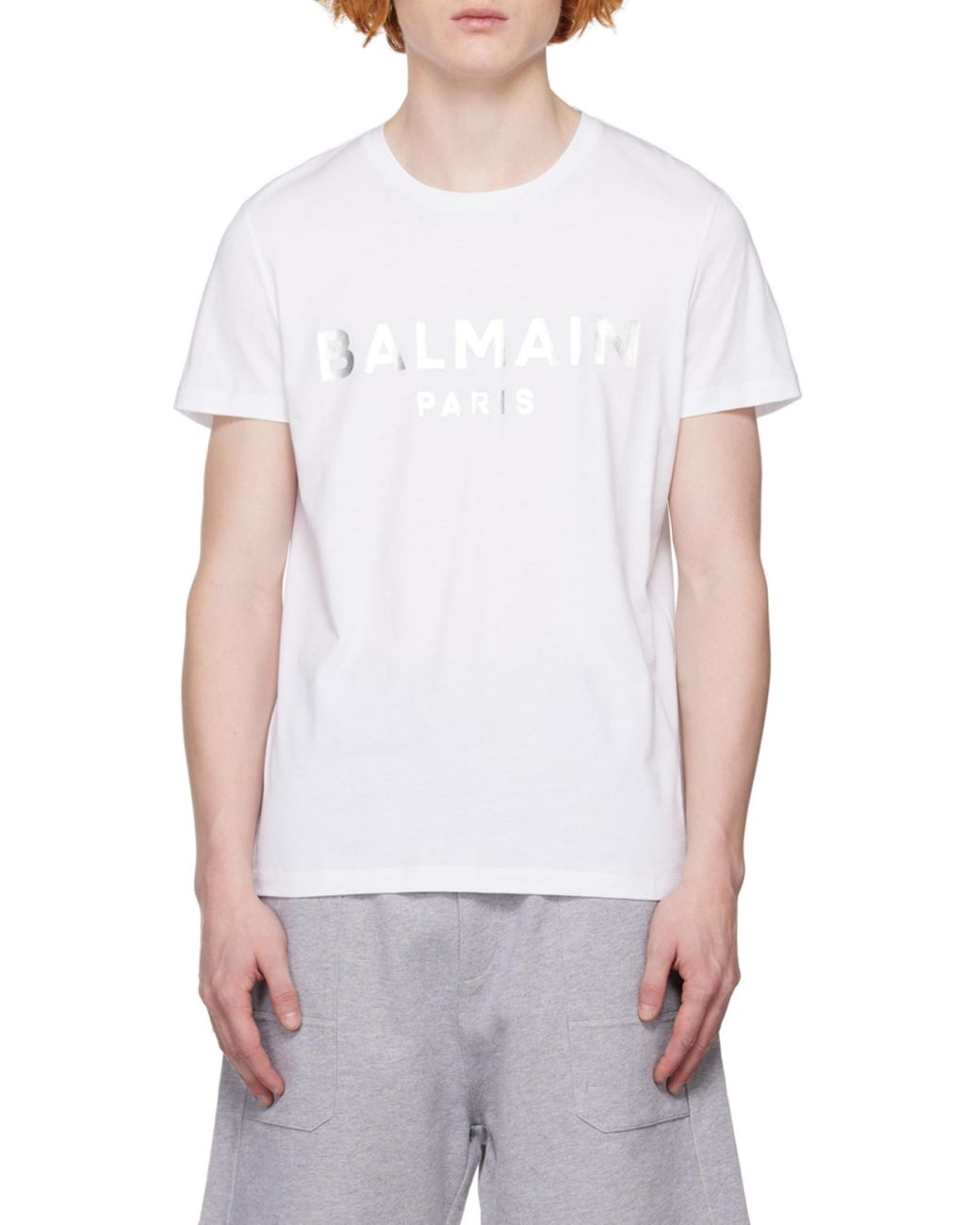 Balmain White Logo-Print Detail T-Shirt for men