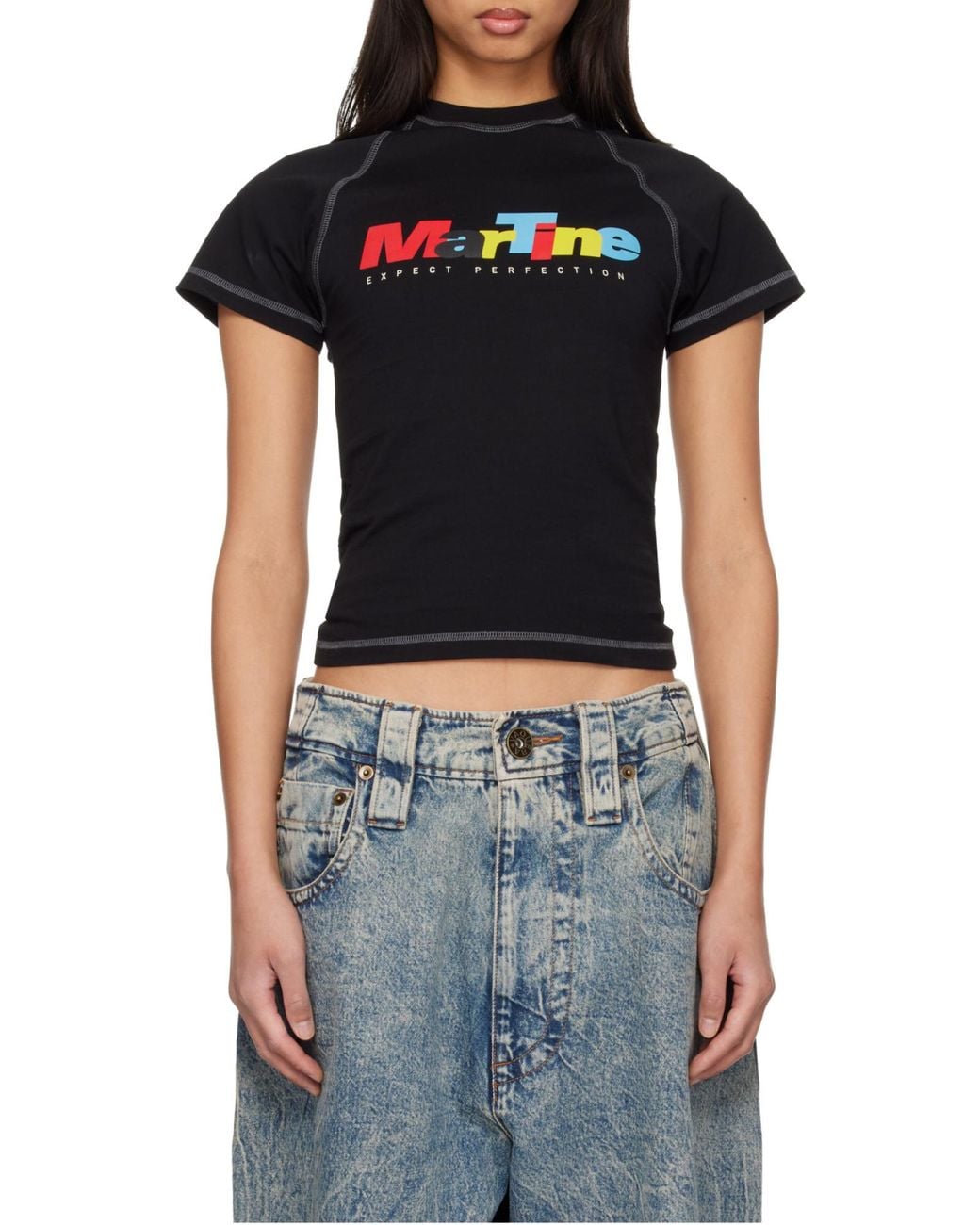 Martine Rose Black Contrast Stitching Graphic T-Shirt for men