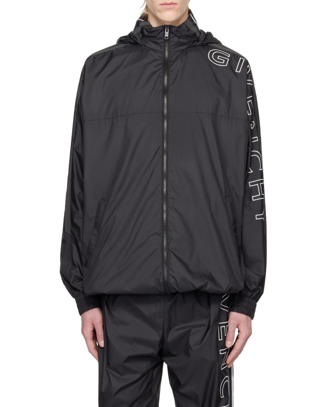 Givenchy Blue Logo Embroidered Hooded Jacket for men