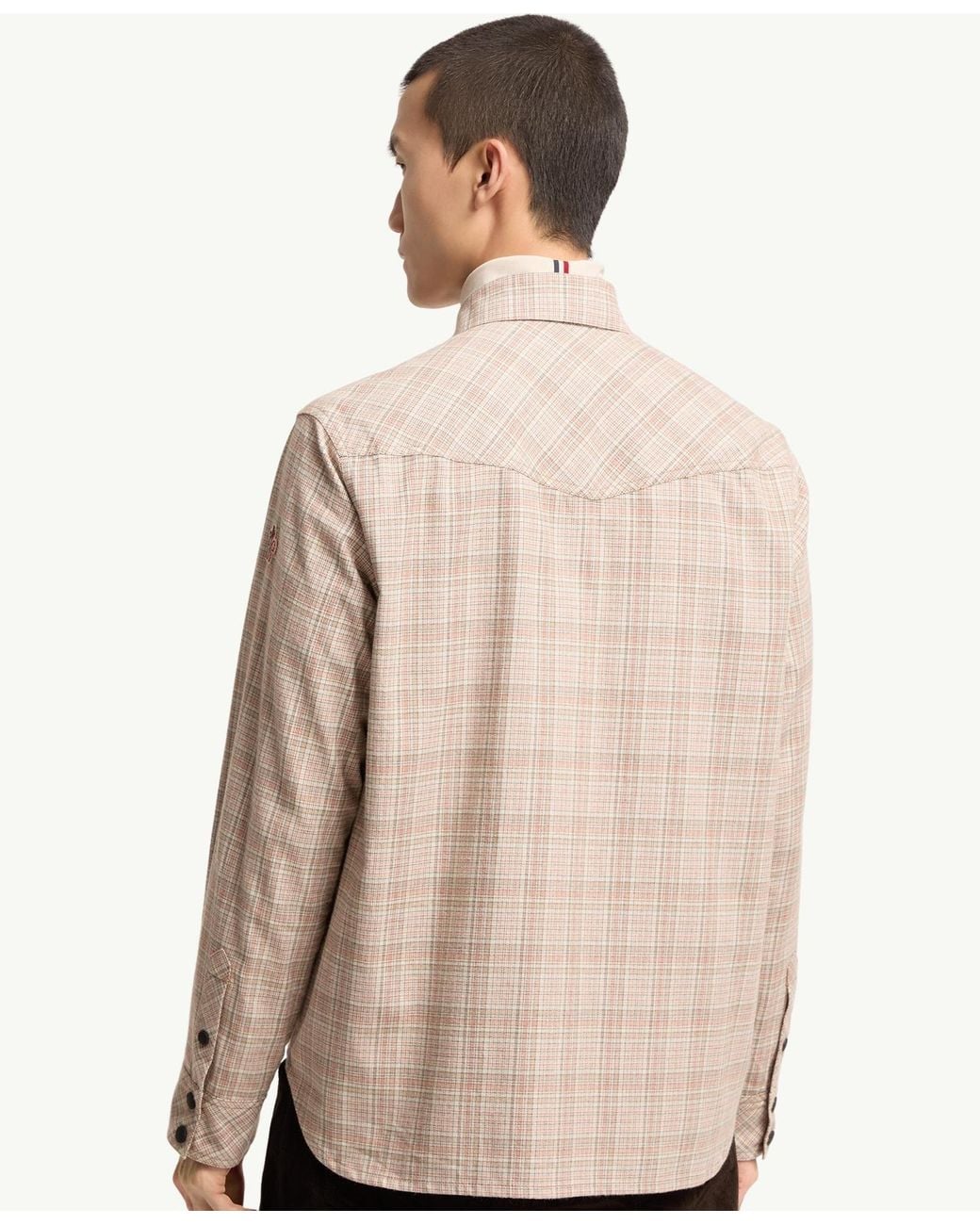 Moncler Natural Long Sleeve Check Cotton Shirt for men