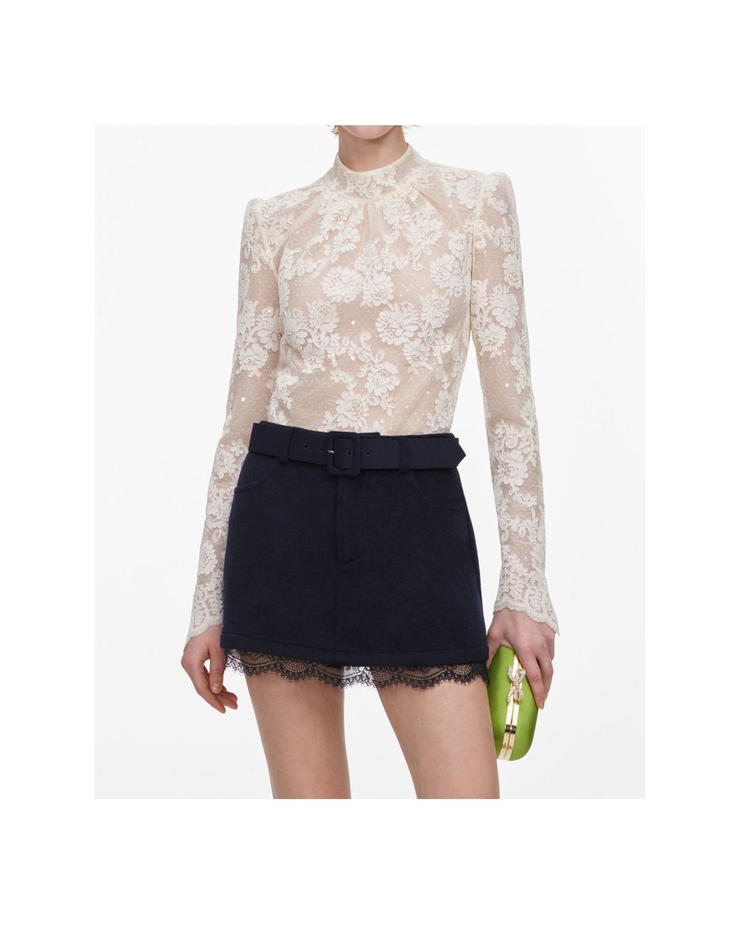 Self-Portrait White Sequinned Lace Top