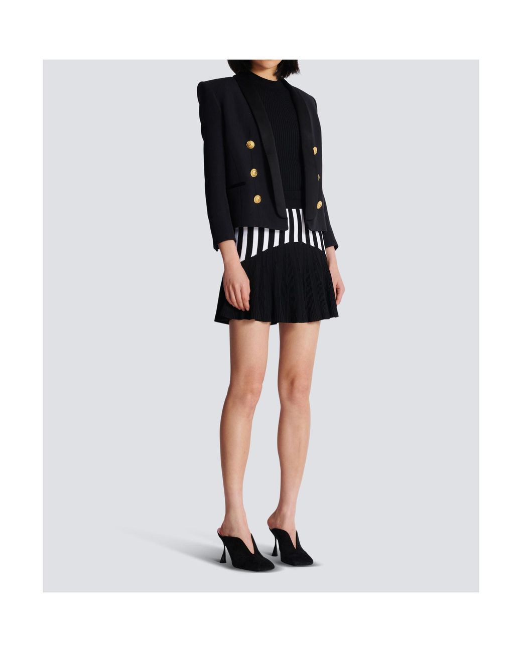 Balmain Black Wool Cropped Blazer