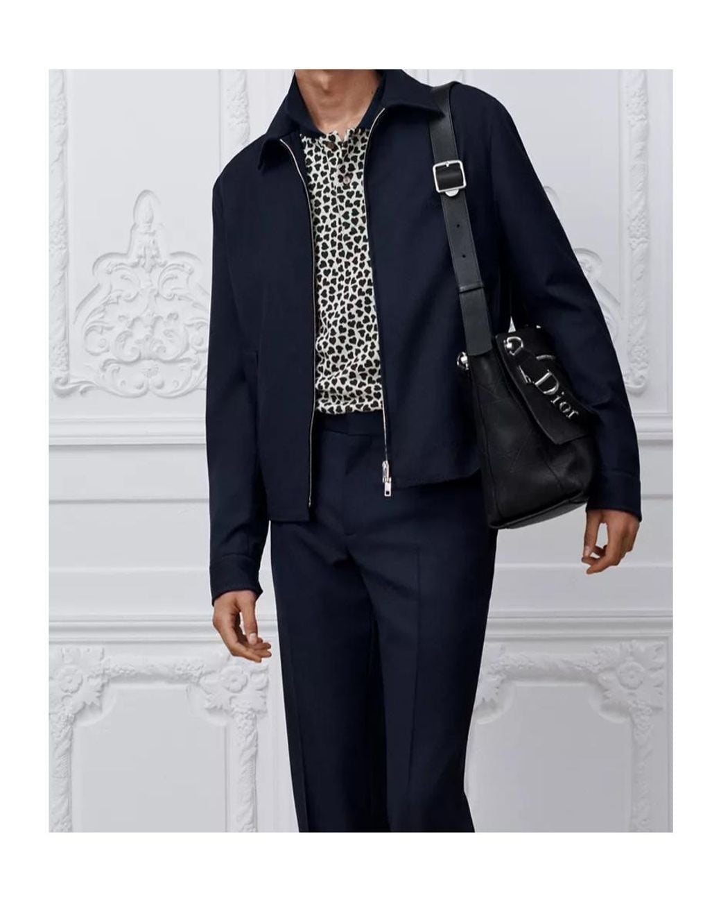 Dior Blue Zipped Jacket With Moulures Embroideries for men