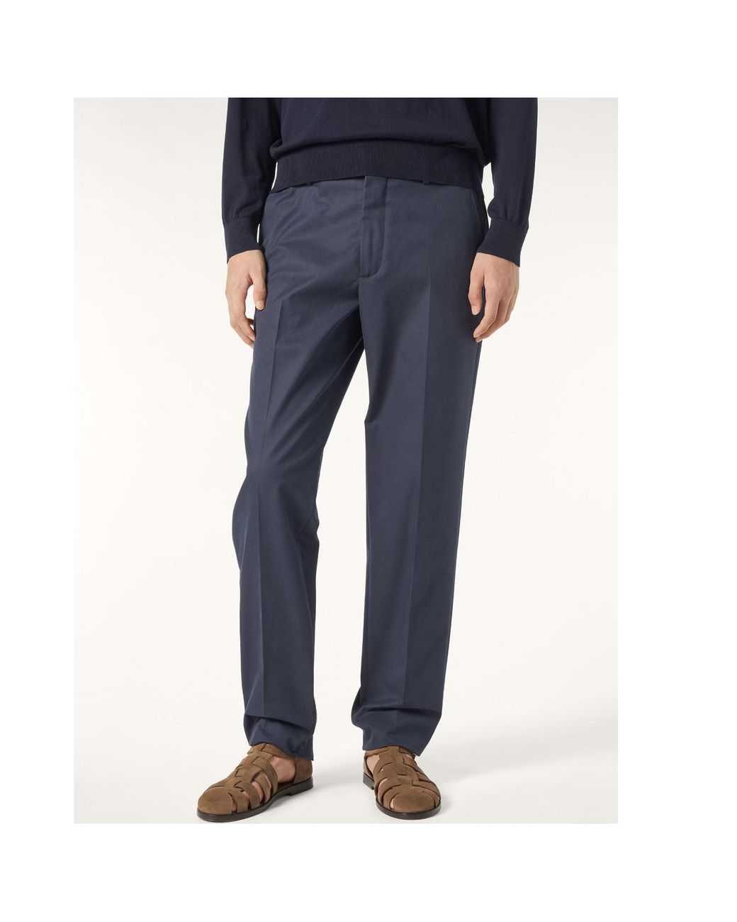 Loro Piana Blue Jarno Pressed Crease Trousers for men