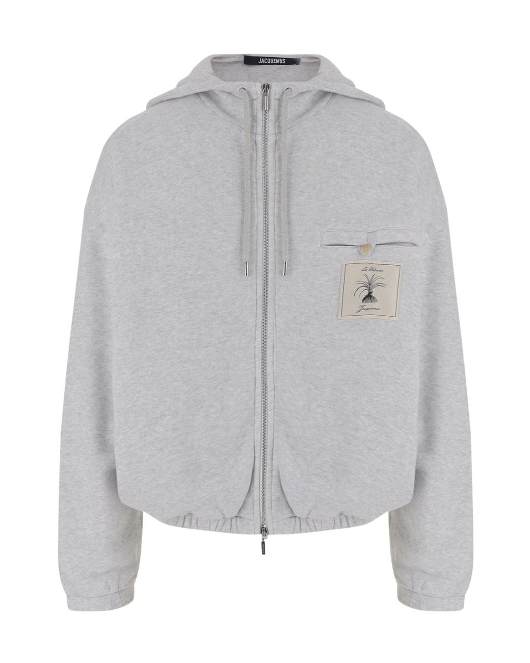 Jacquemus Gray Patch Logo Zip-Up Hoodie for men