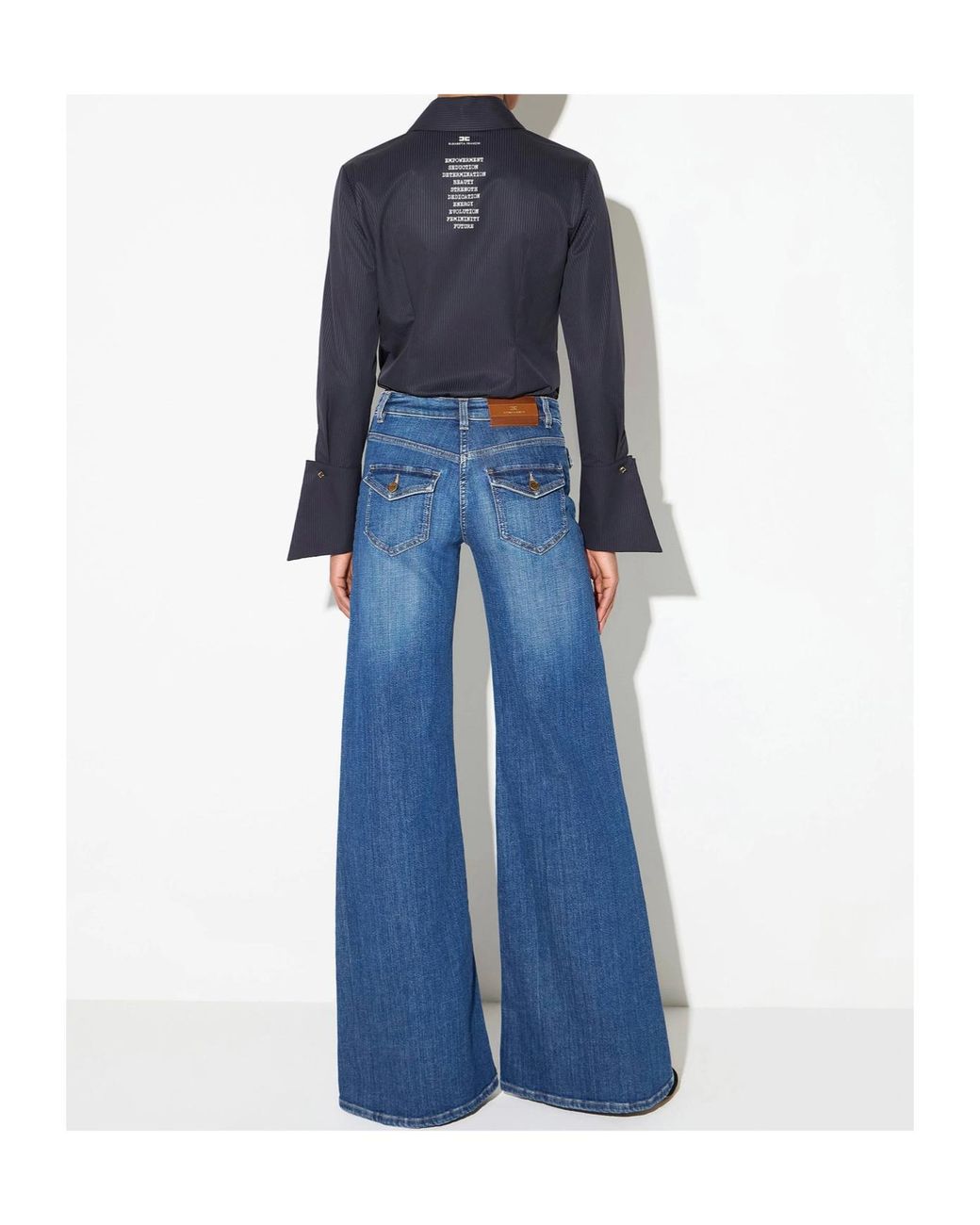 Elisabetta Franchi Blue Oversized-Cuff Striped Shirt