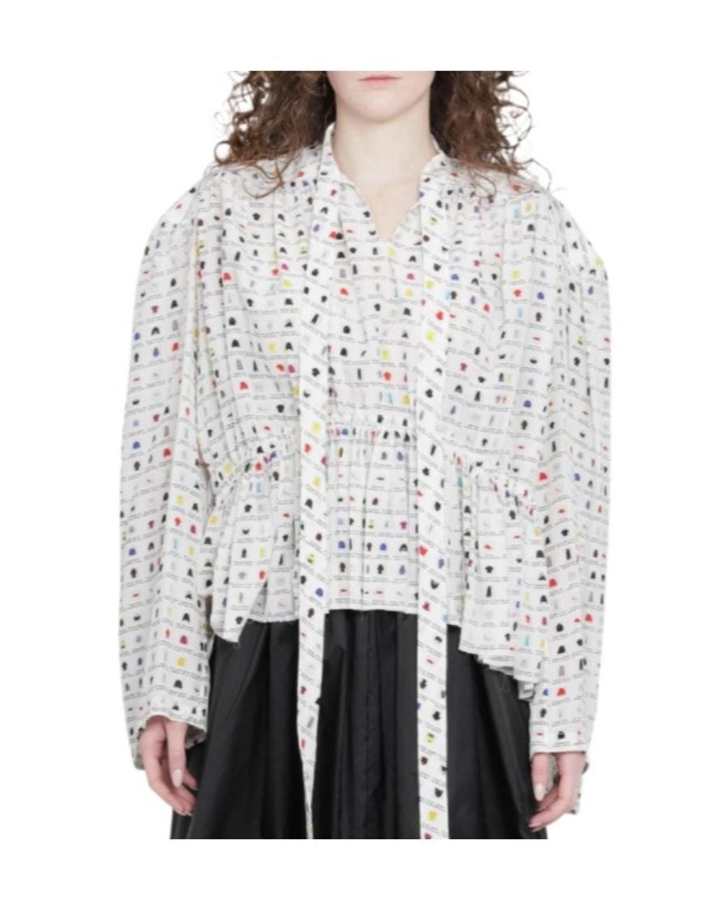 Balenciaga White Printed Long-Sleeved Blouse