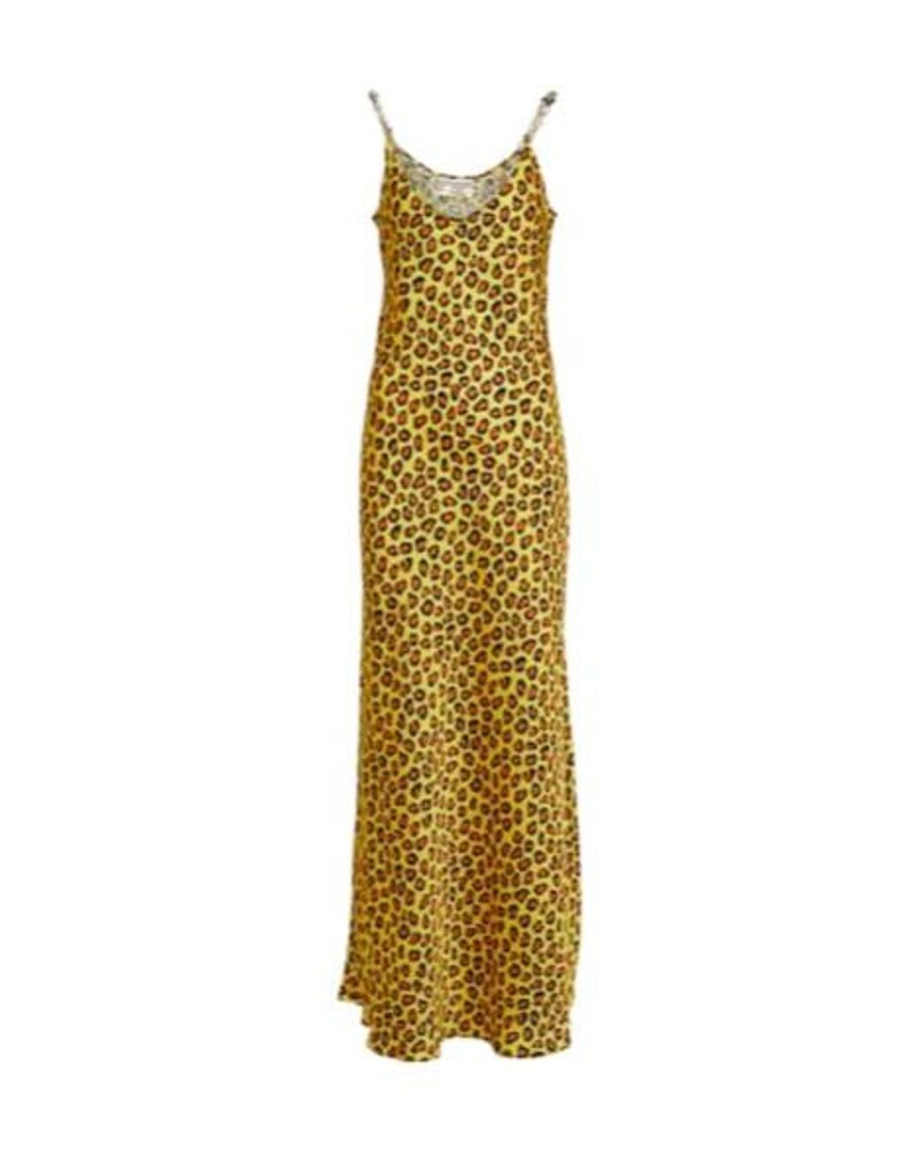 Rabanne Metallic Chain-Detail Leopard-Print Satin Slip Dress