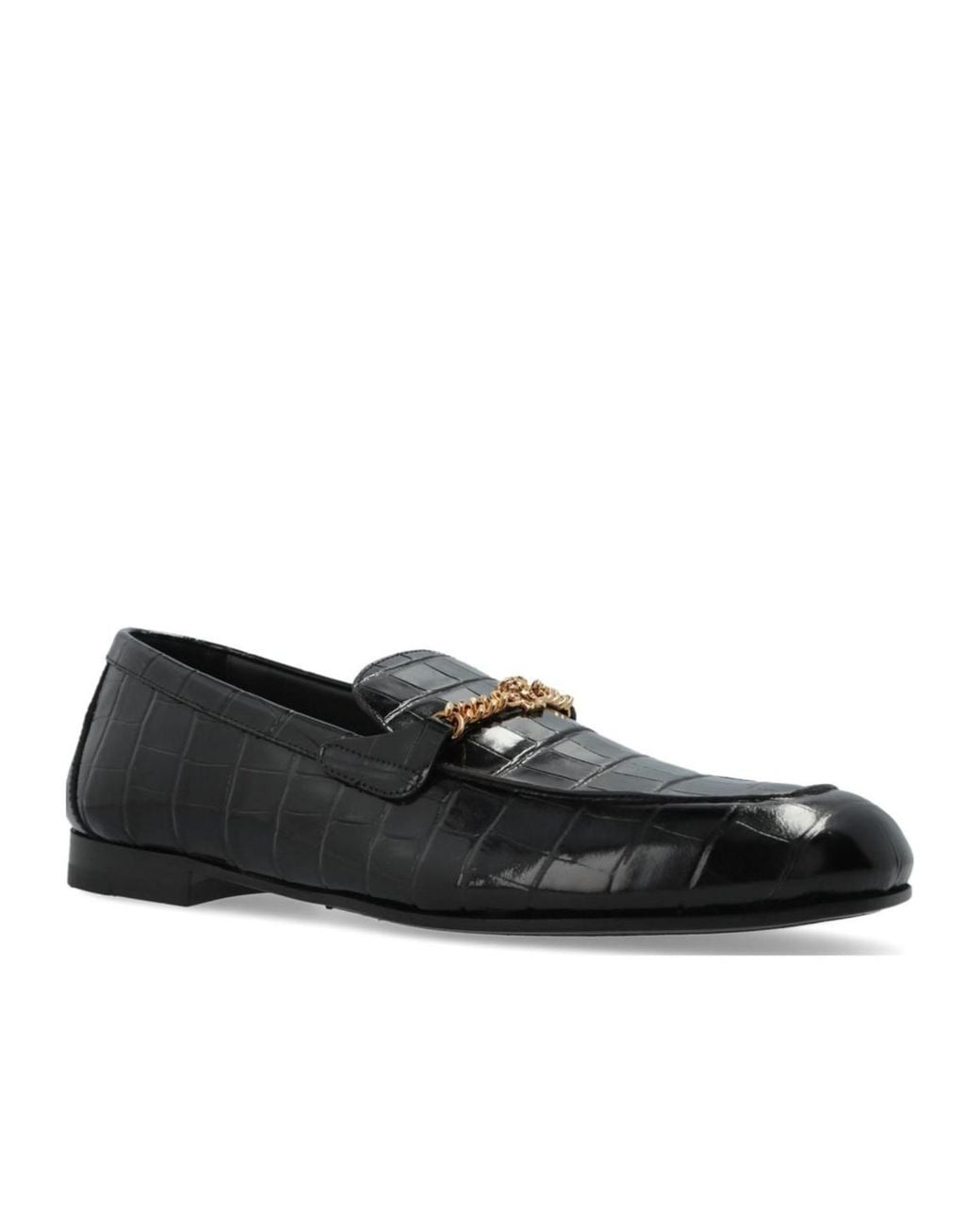 Versace Black Embossed Chain Detailed Loafers for men