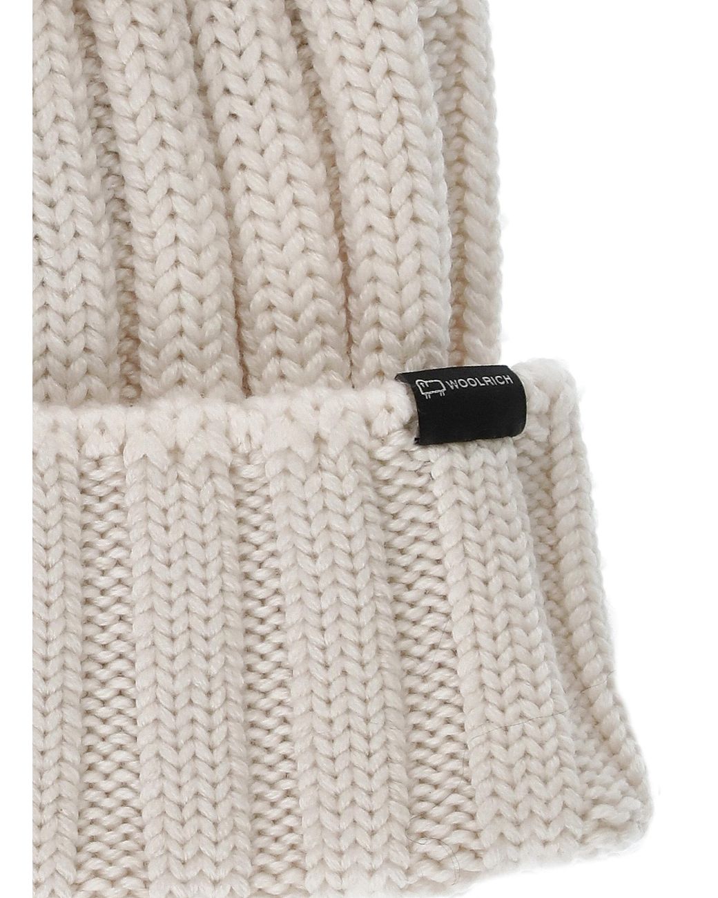 Woolrich White Logo Patch Pompom Detailed Beanie