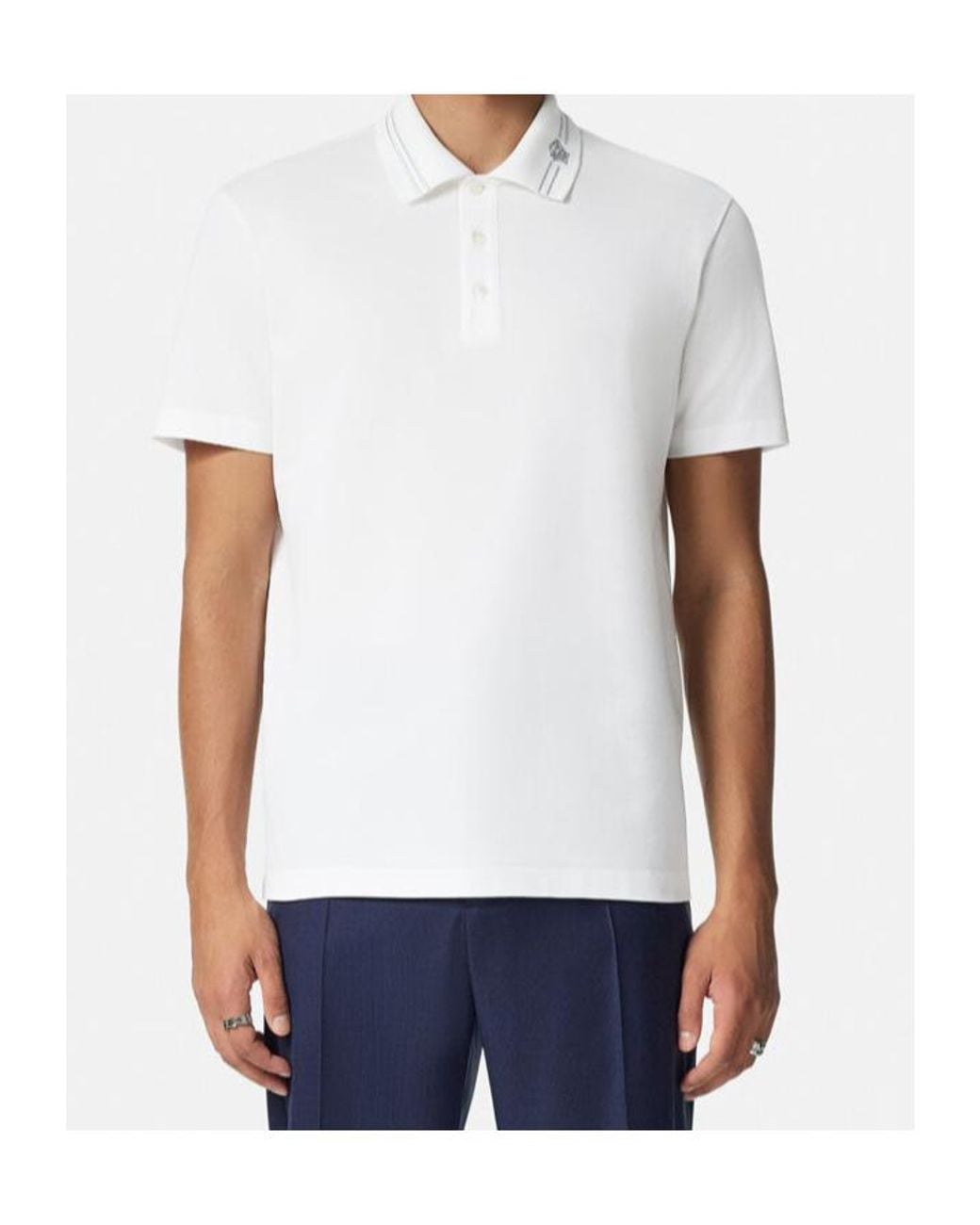 Versace White Medusa-Embroidered Short-Sleeved Polo Shirt for men