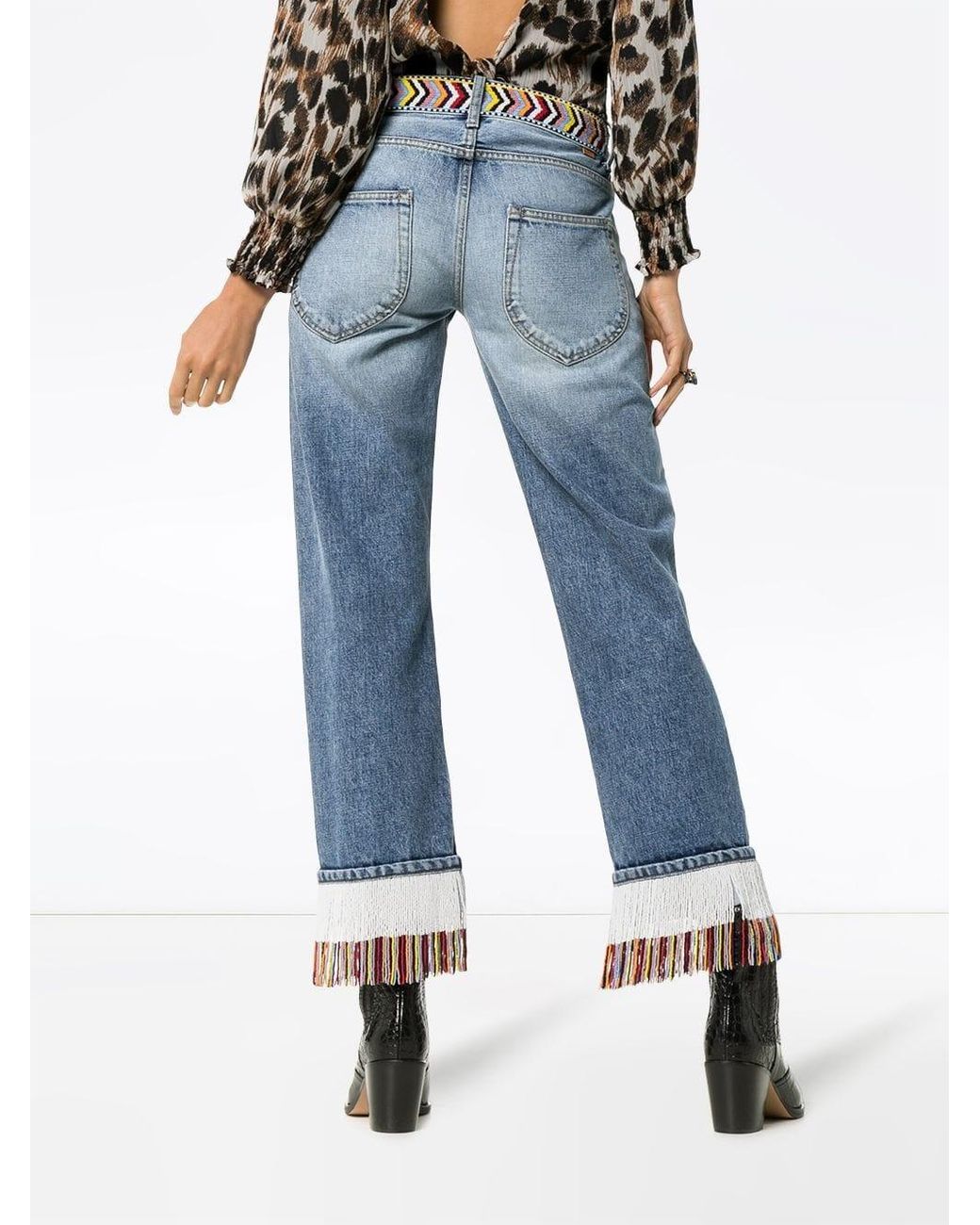 Alanui Blue Fringed Hem Boyfriend Jeans