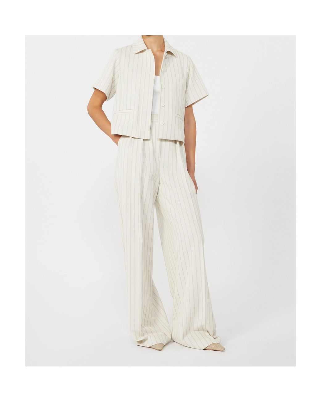 Max Mara White Striped Short-Sleeve Jacket
