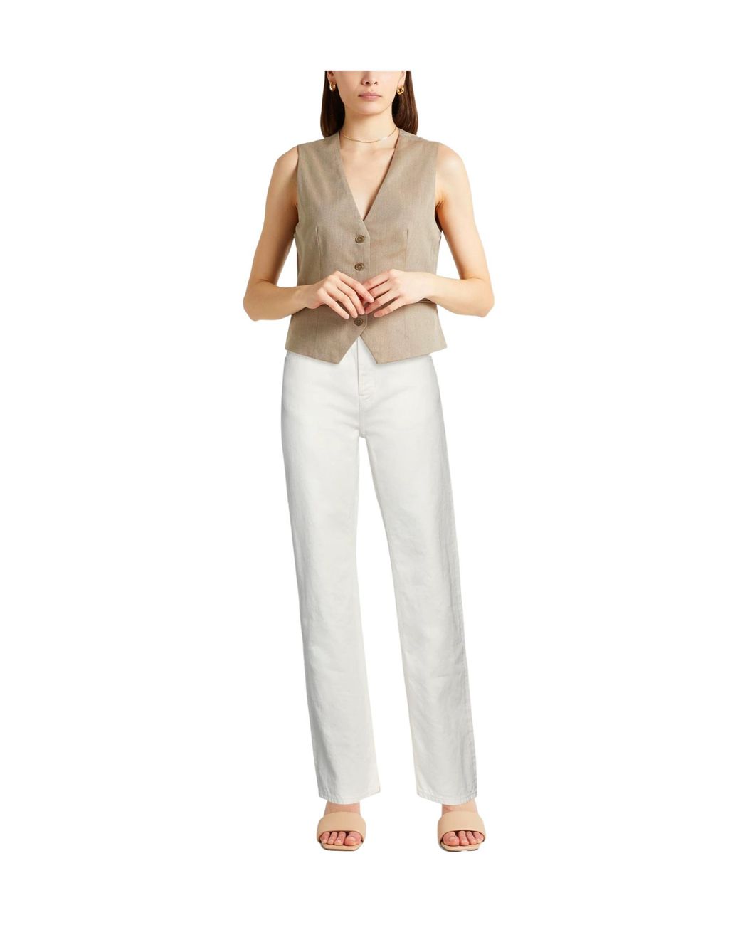 Chloé White Solid High-Waisted Straight-Leg Pants