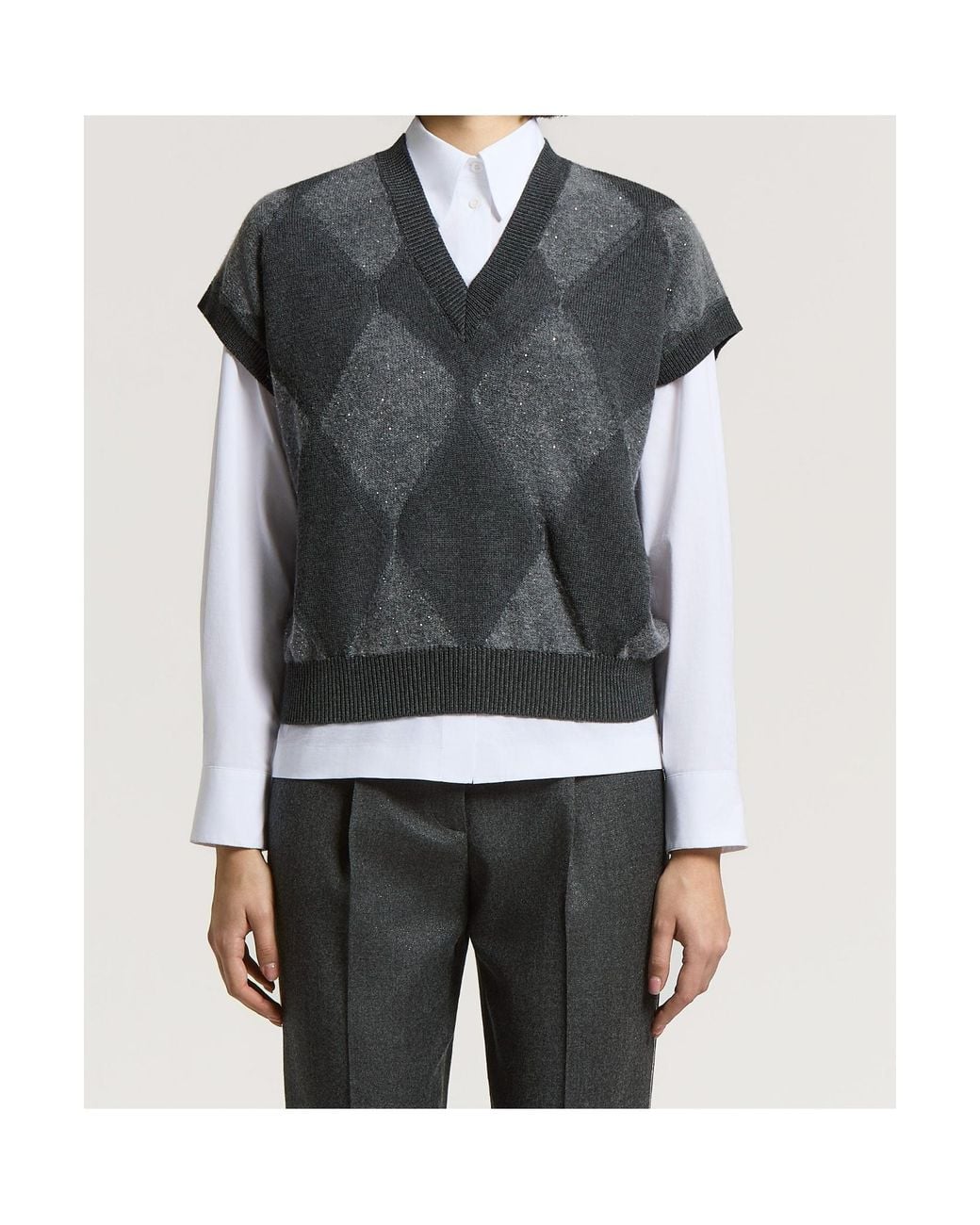 Peserico Gray Argyle Pattern Sweater