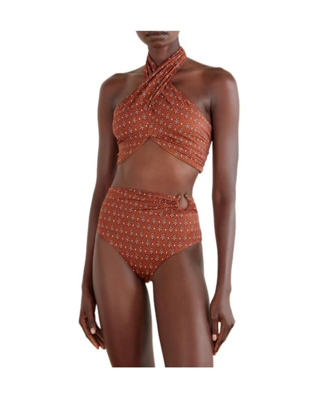 Johanna Ortiz Red Printed Recycled Bikini Top