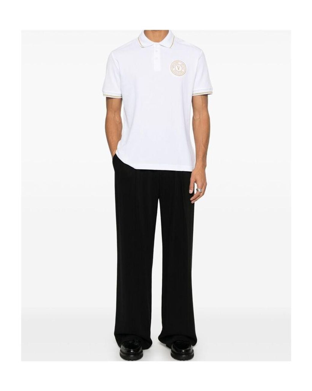 Versace Jeans White Couture Logo Embroidered Polo Shirt for men