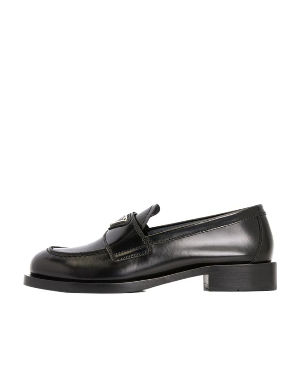 Prada Black Triangle-Logo Leather Loafers