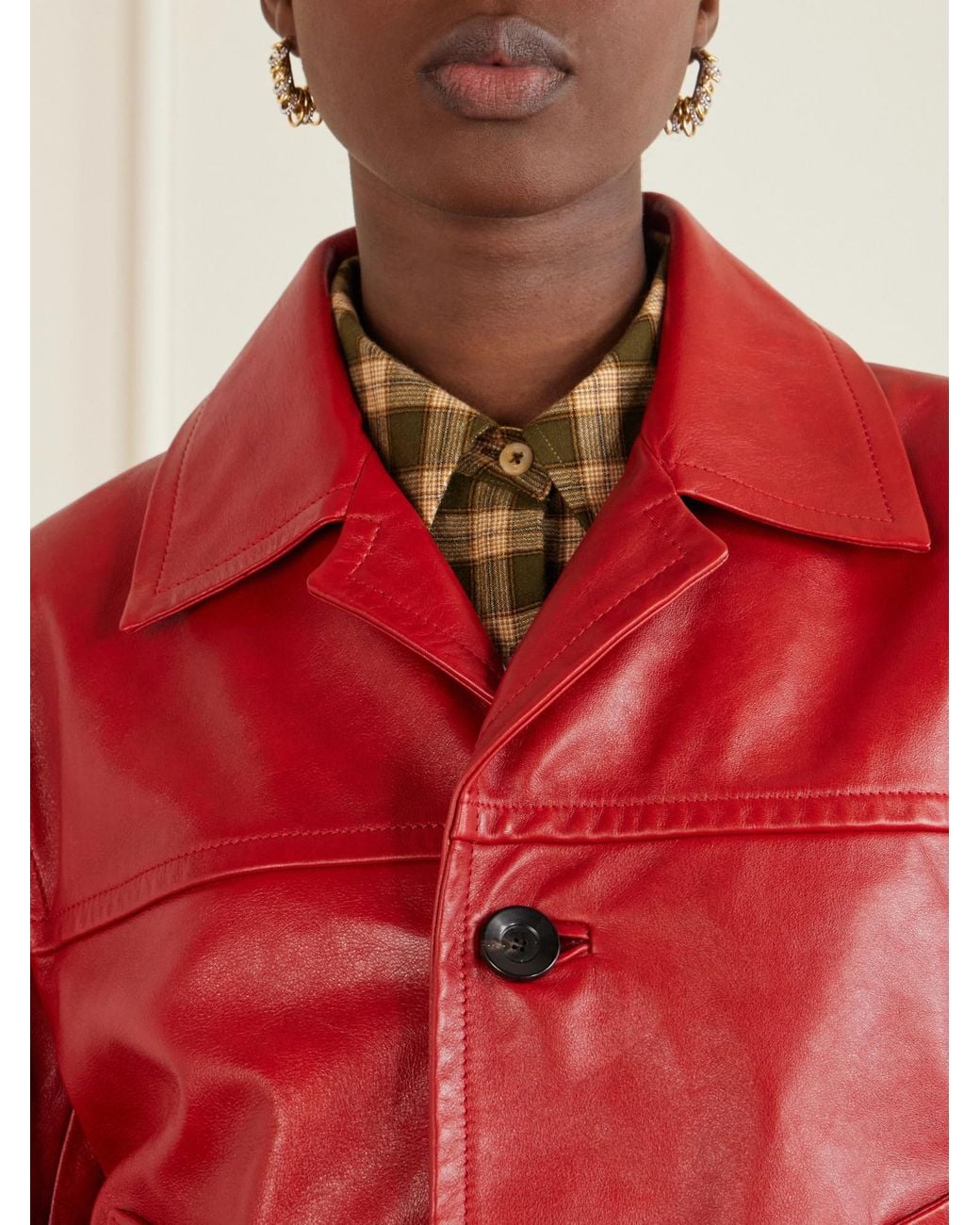 Wales Bonner Red Leather Biker Jacket