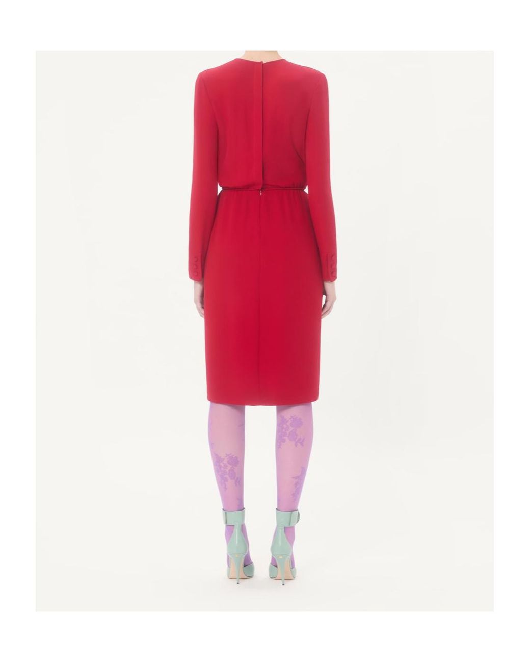 Valentino Red Bow Embellished Long-Sleeved Dress