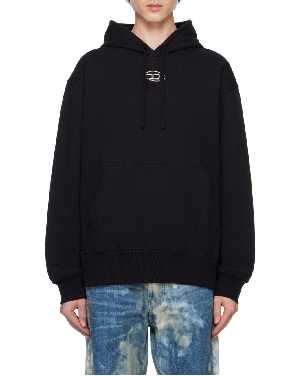 DIESEL Black Macs-Hood-Od Logo Plaque Hoodie for men