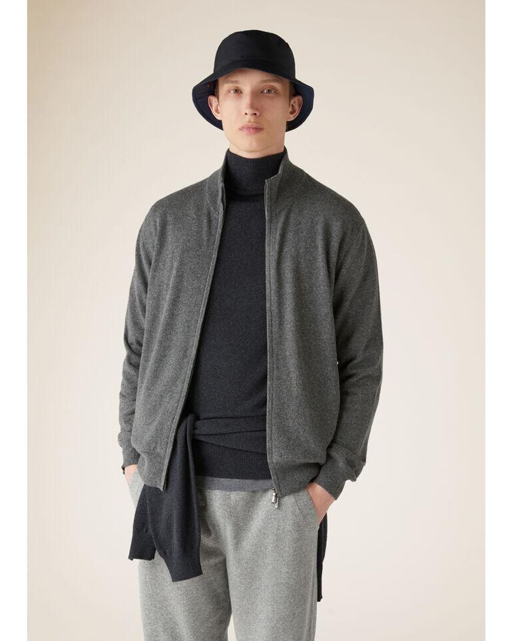 Loro Piana Gray Zipper Cashmere Sweater for men