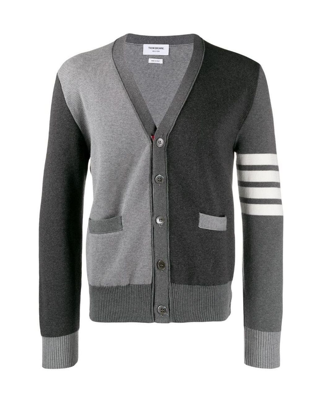 Thom Browne Gray カラーブロック V ネック カーディガン for men