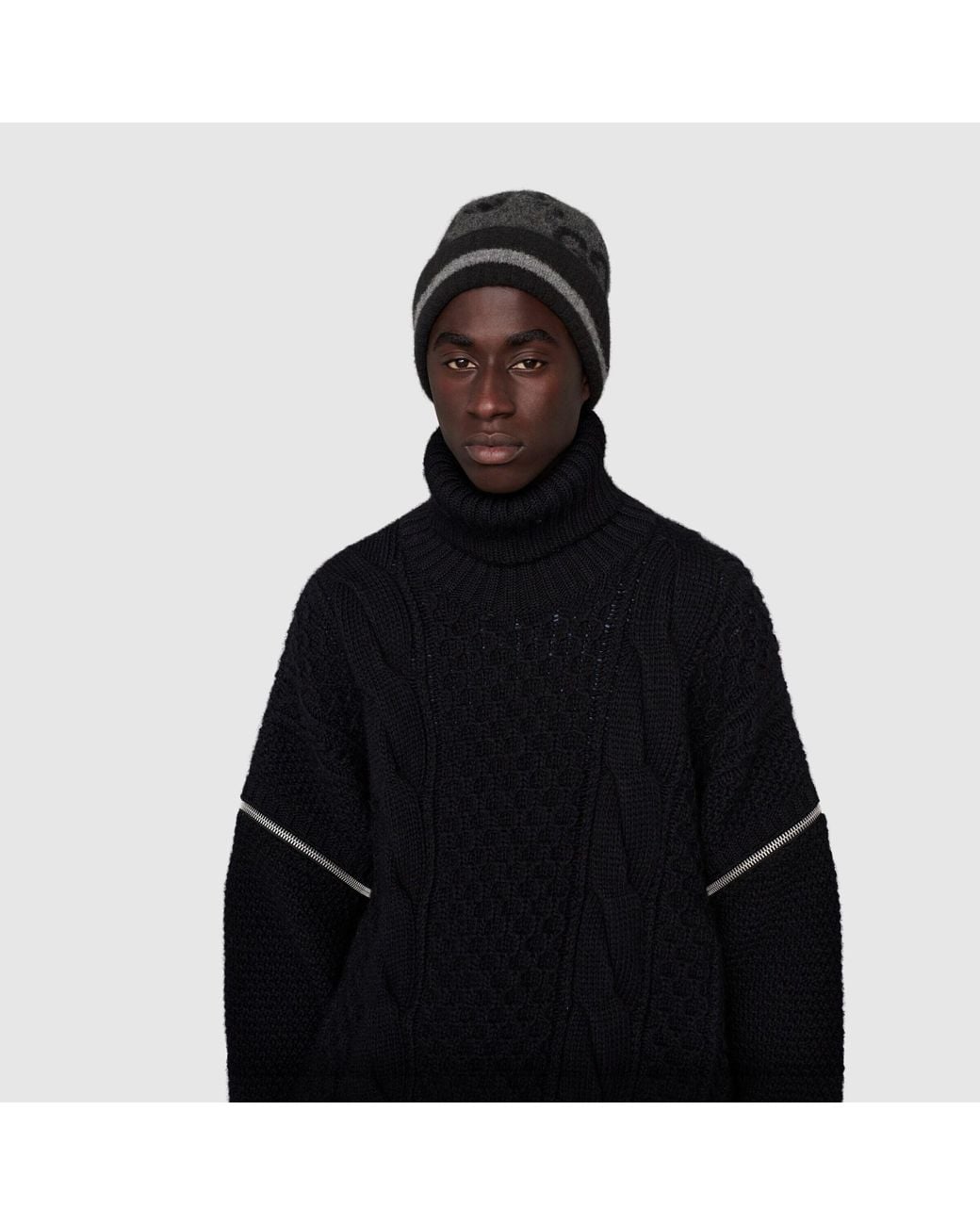 Gucci Black Monogram Knitted Beanie for men