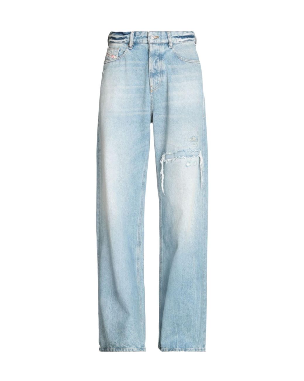 DIESEL Blue Comfortable Stylish Washed Ripped Mid-Rise Straight-Leg Jeans