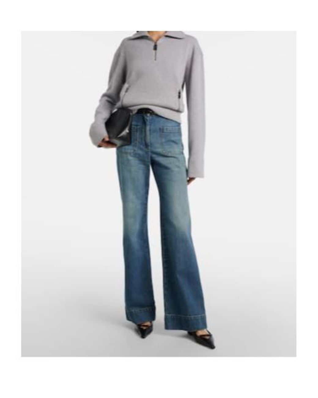 Victoria Beckham Gray Wool And Cashmere Half-Zip Sweater