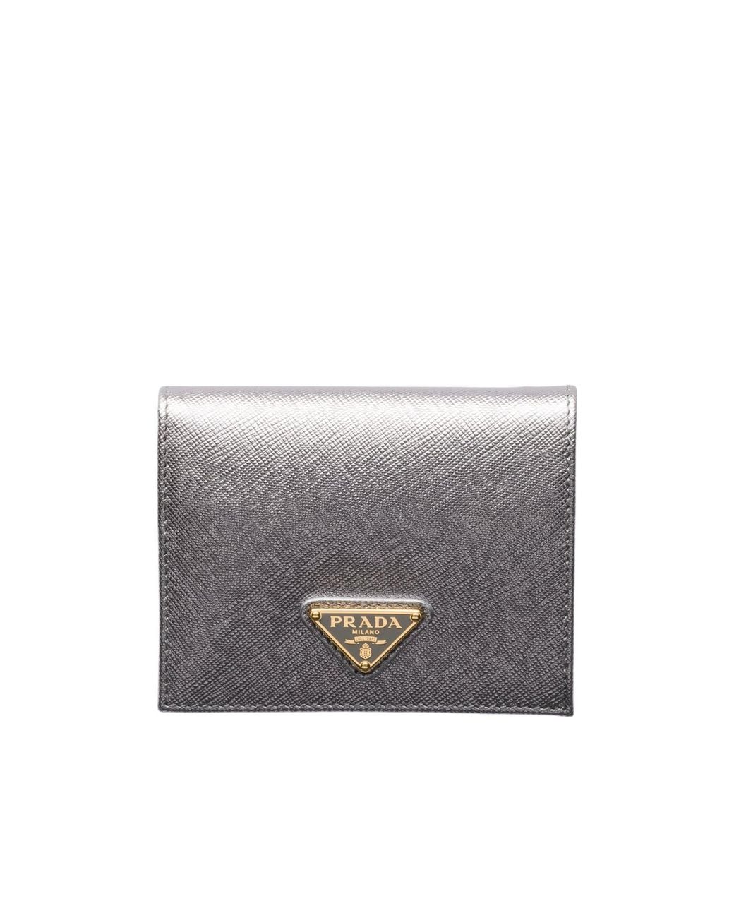 Prada Gray Small Saffiano Leather Wallet