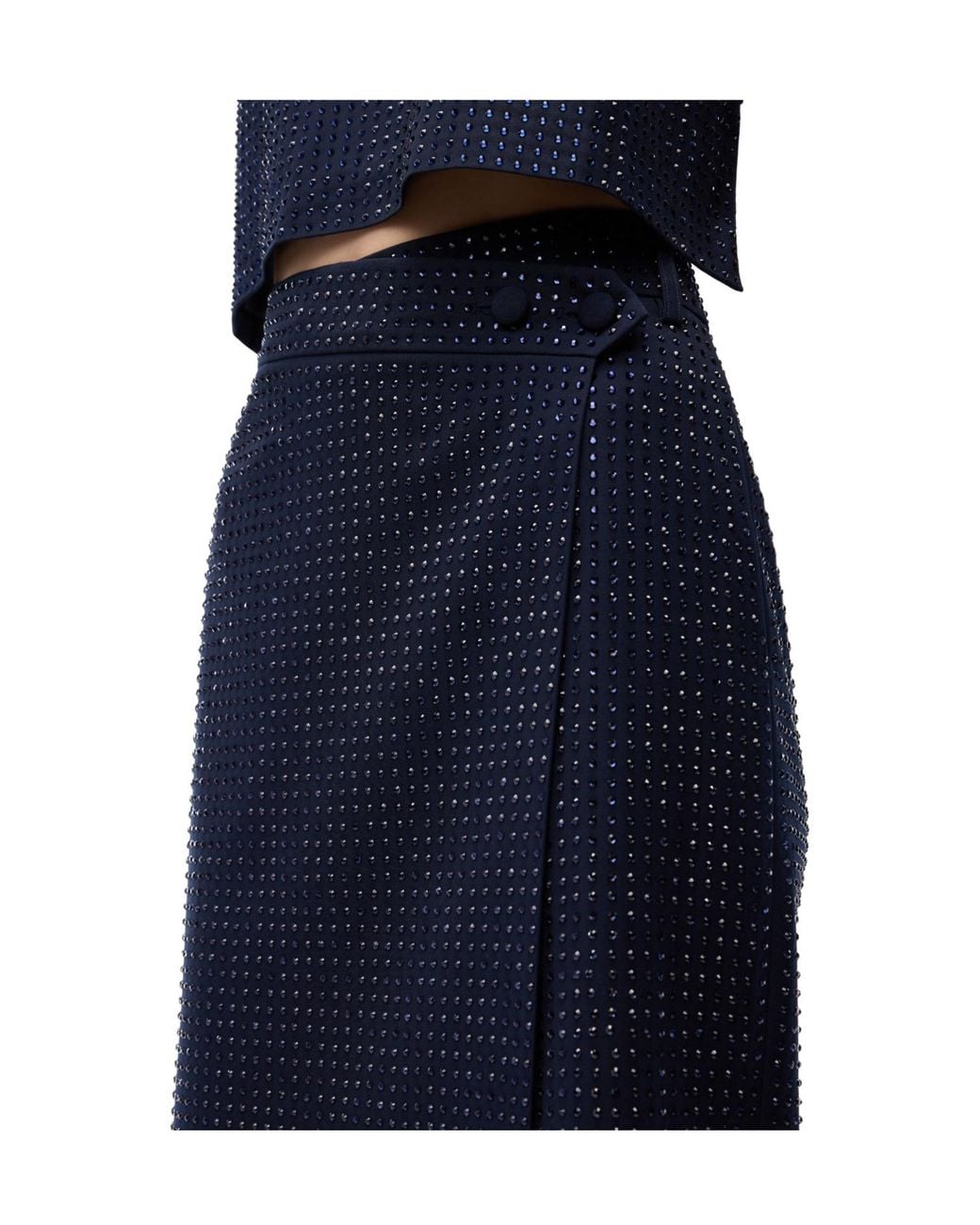 Pinko Blue Fully Embellished Calf-Length Wrap Skirt