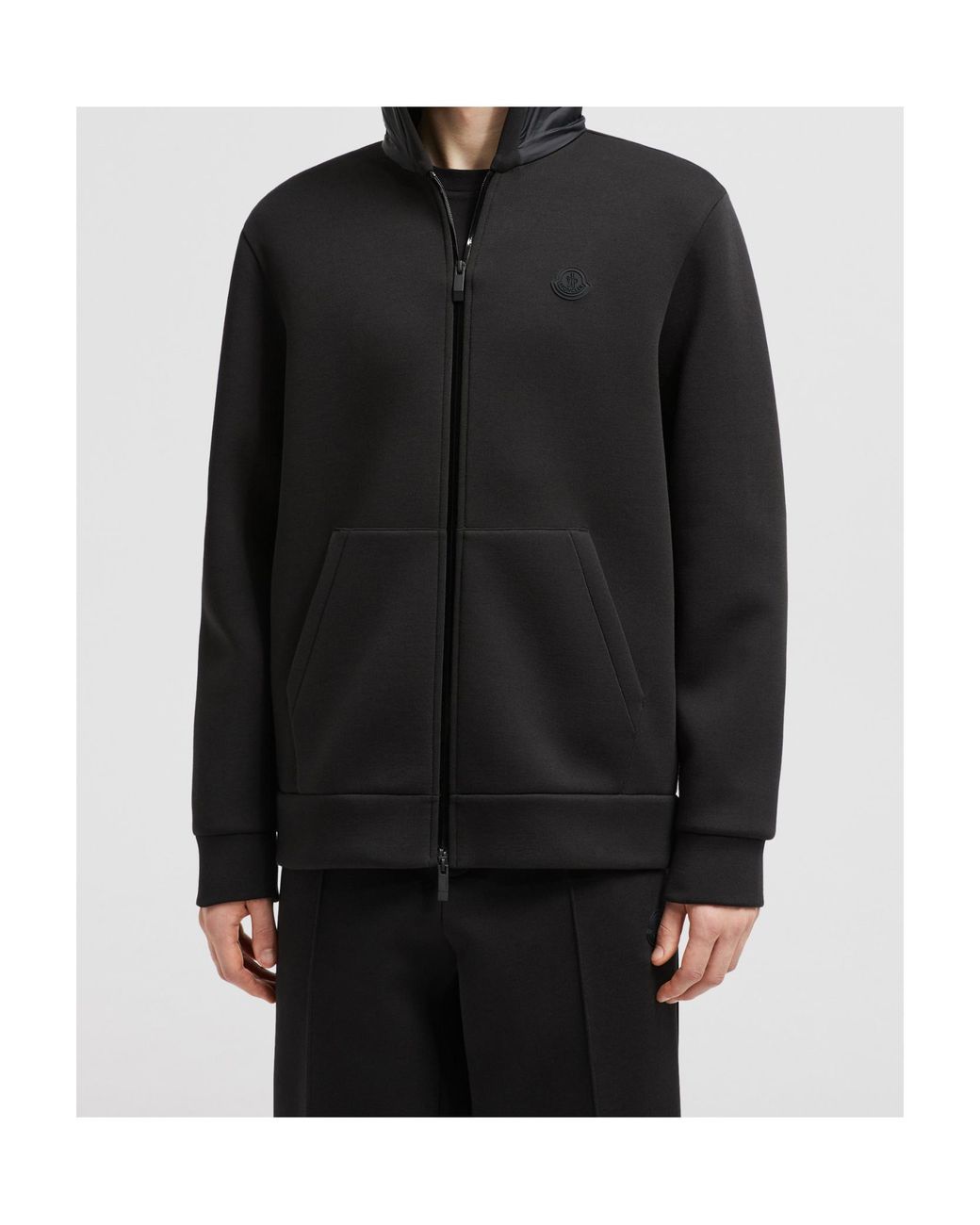 Moncler Black Logo Patch Zip-Up Hoodie for men