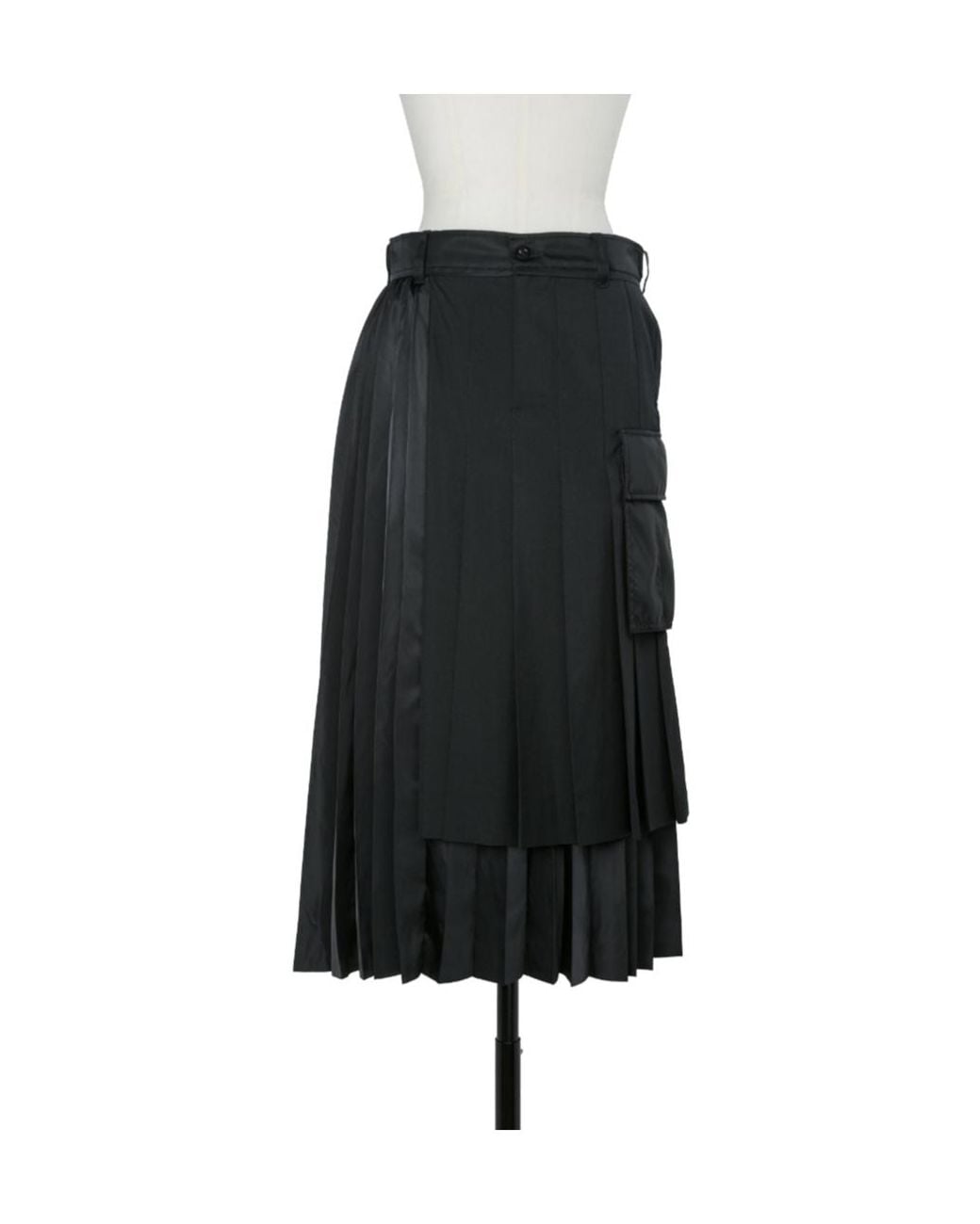 Sacai Black Pleated Layered Midi Skirt