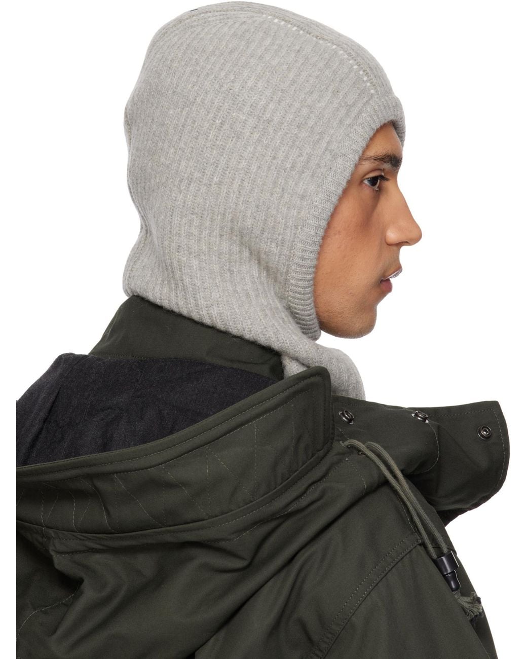 MM6 by Maison Margiela Gray Ribbed Balaclava for men