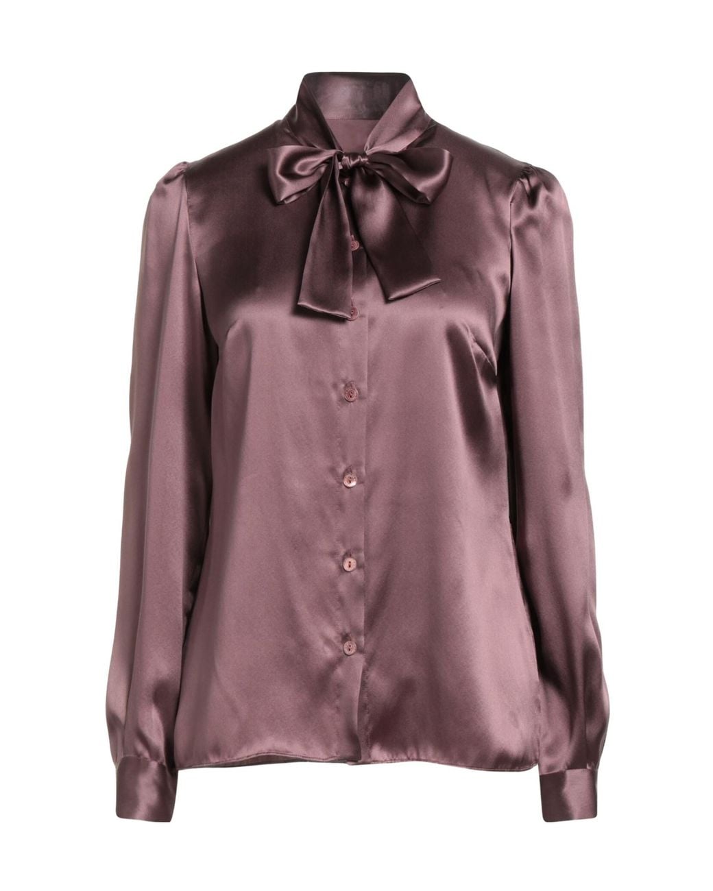 Dolce & Gabbana Purple Bow Collar Satin Long Sleeve Blouse