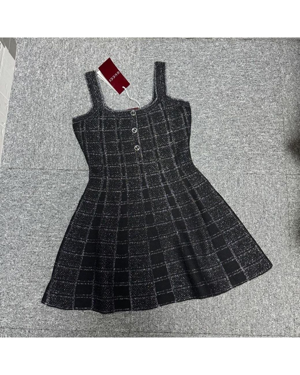 Gucci Black Lamé Check Jacquard Dress