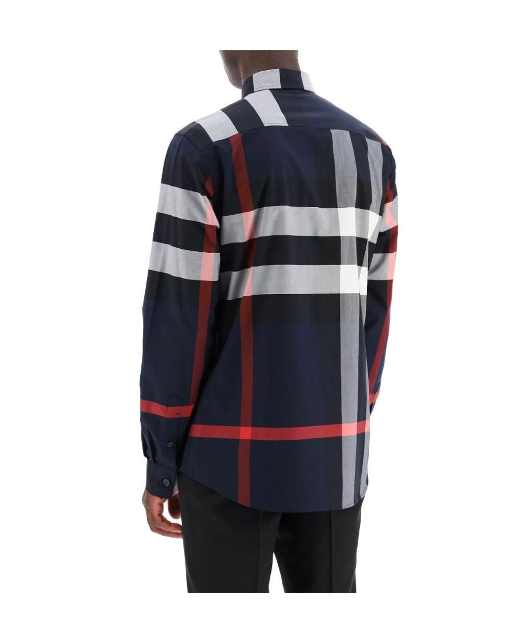 Burberry Blue Checked Stretched Poplin Shirt for men