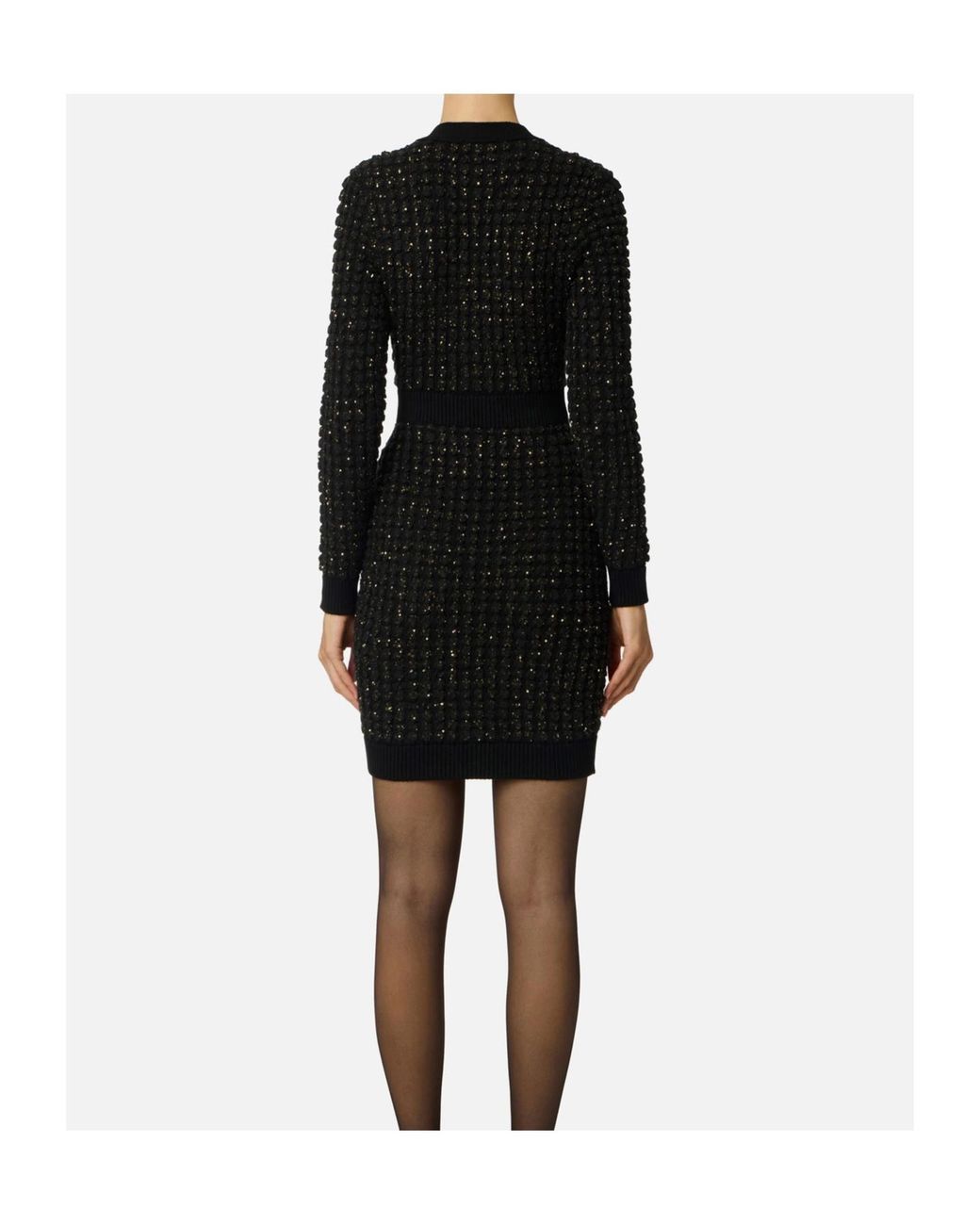 Elisabetta Franchi Black Buttoned V-Neck Mini Dress