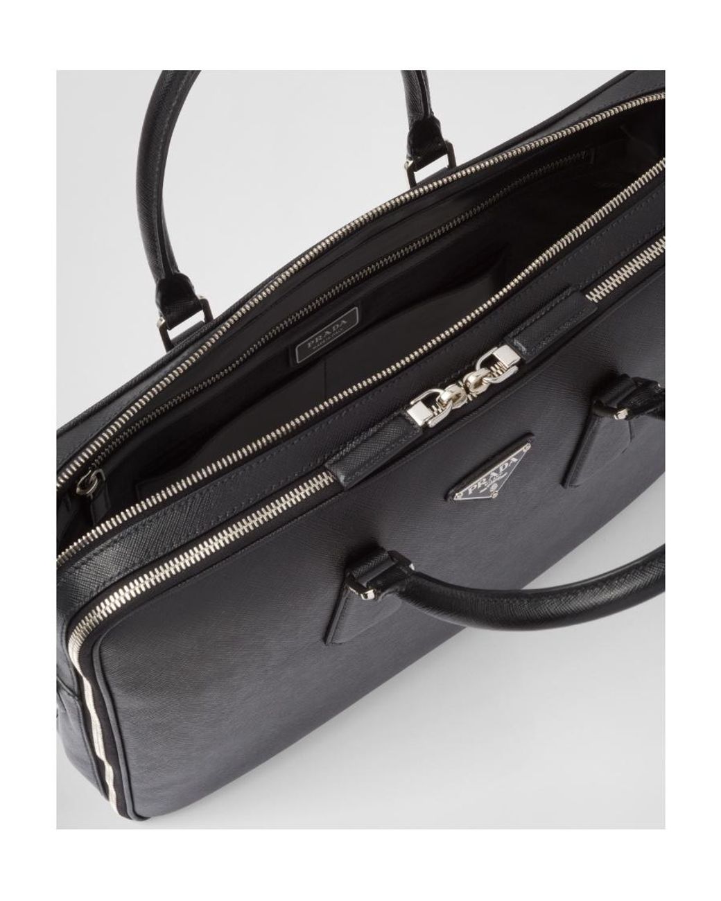 Prada Black Triangle-Logo Zipped Briefcase for men