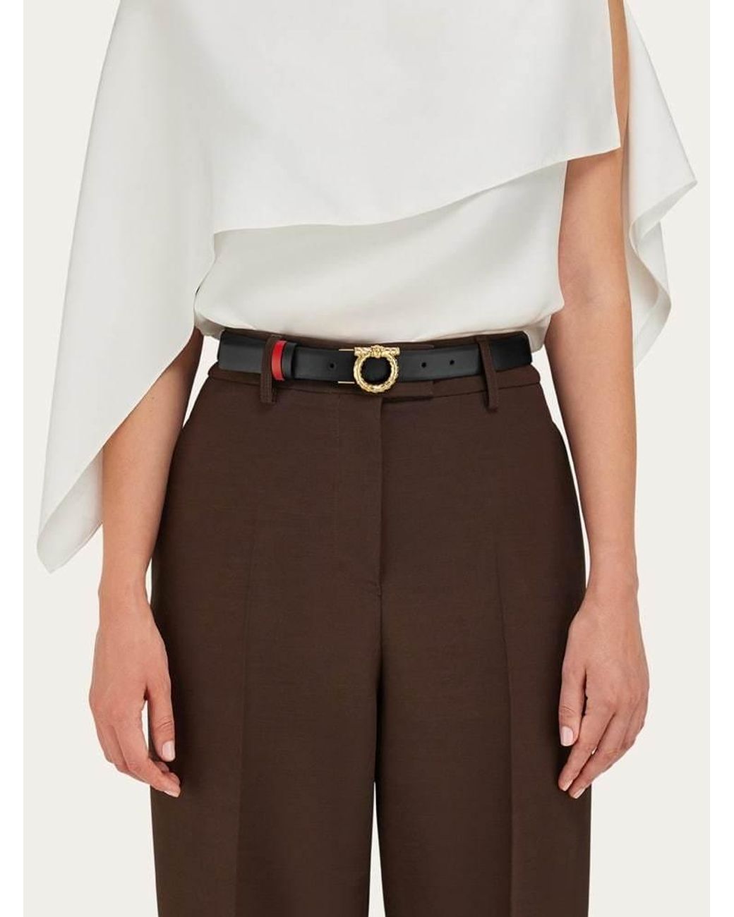 Ferragamo White Adjustable And Reversible Gancini Belt