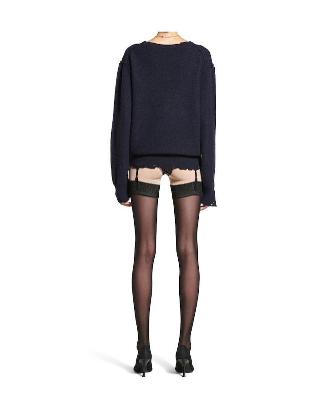 Balenciaga Blue Laurel Classic V-Neck Destroyed Sweater