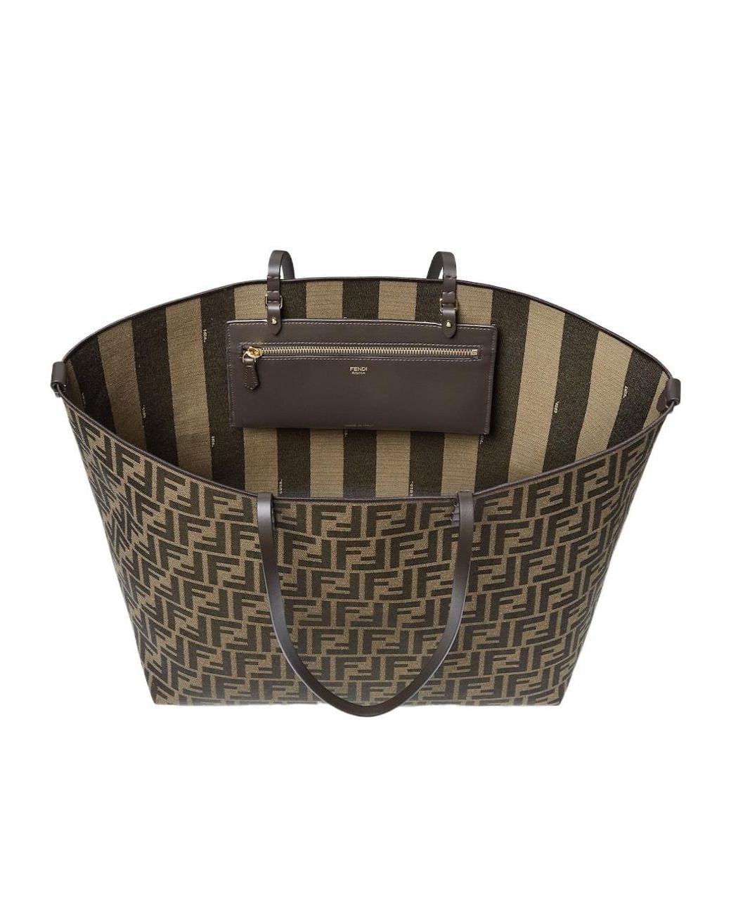 Fendi Brown Tobacco Ff Jacquard And Striped Pequin Fabric Shopper